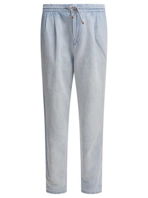 Cotton denim pants and linen