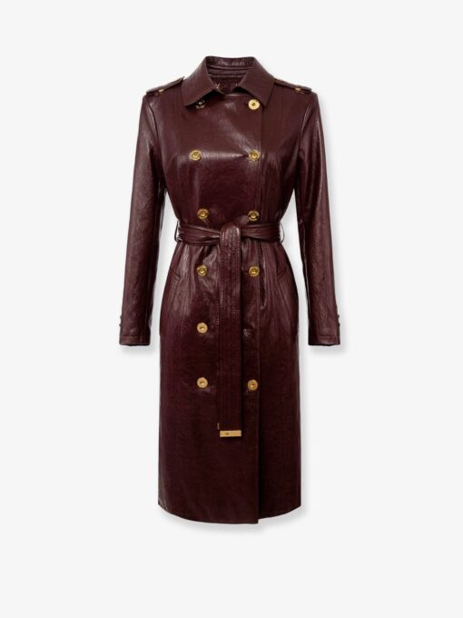 Long faux leather double-breasted jacket