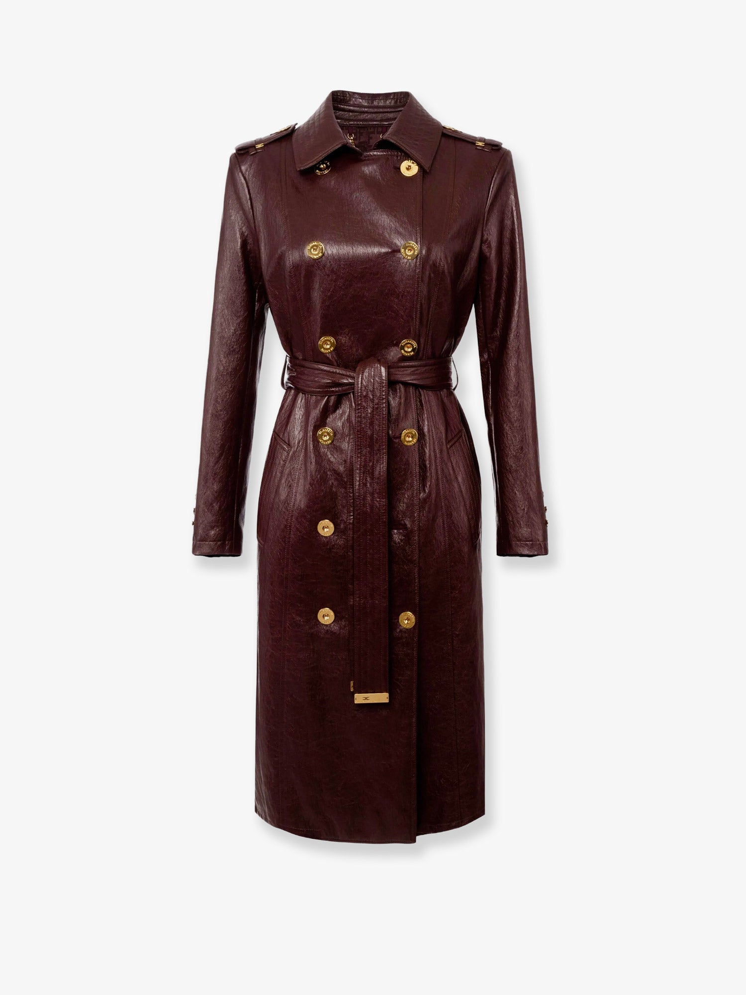 Long faux leather double-breasted jacket