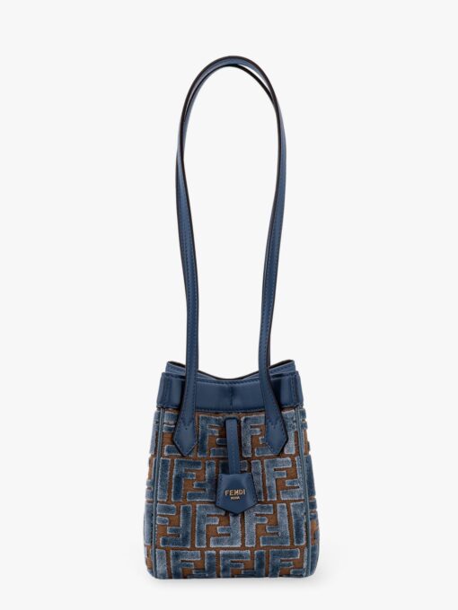 Convertible bucket bag in velvet with all-over ff logo