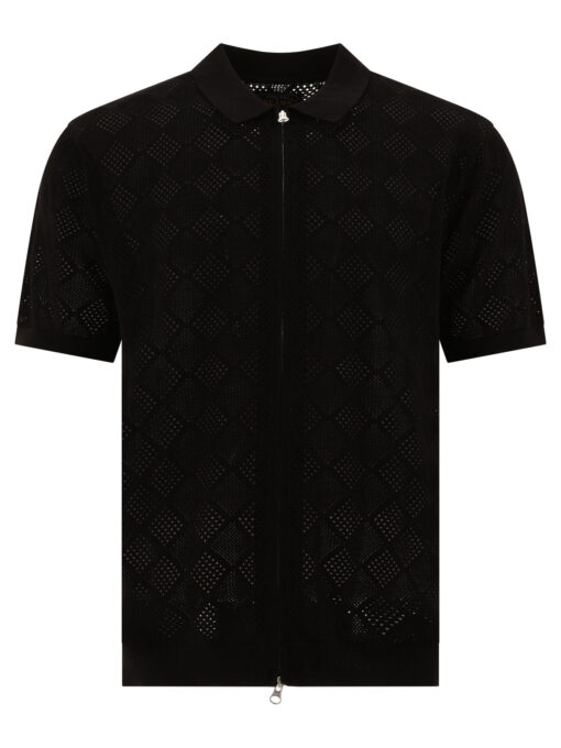 Zip knit mesh polo shirt