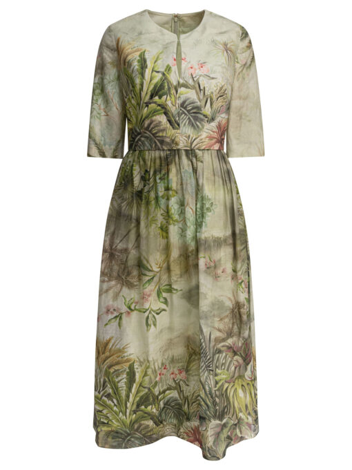 Printed Linen and Silk Midi Dress OASIS II38 Linen