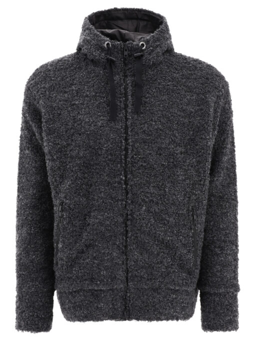 Textured drawstring zipped hoodie