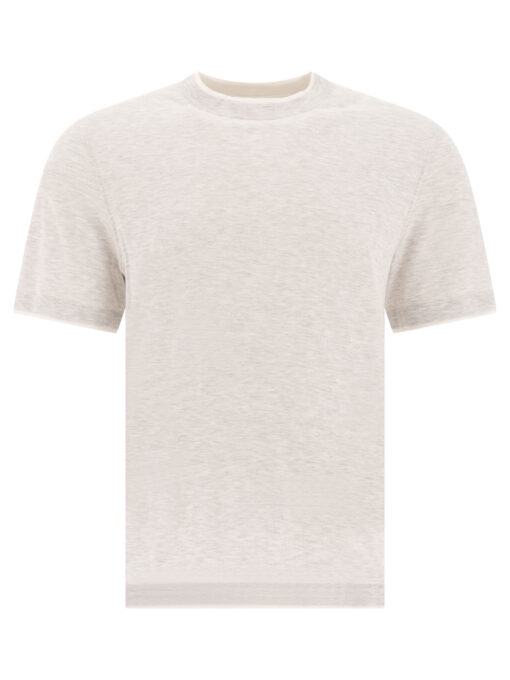 Crew-neck T-shirt in linen and cotton jersey with Faux Layering