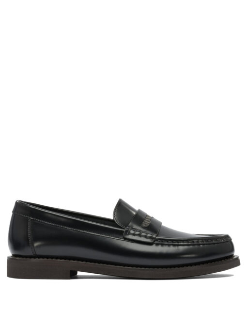 Leather loafers with jewel detailing