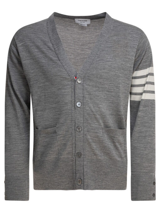 CLASSIC V-NECK CARDIGAN IN FINE MERINO WOOL W/ 4BAR STRIPES