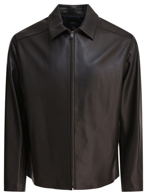 Leather jacket with zipper