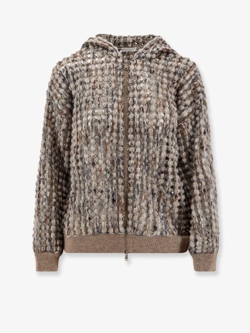 Perforated wool blend cardigan with sequins