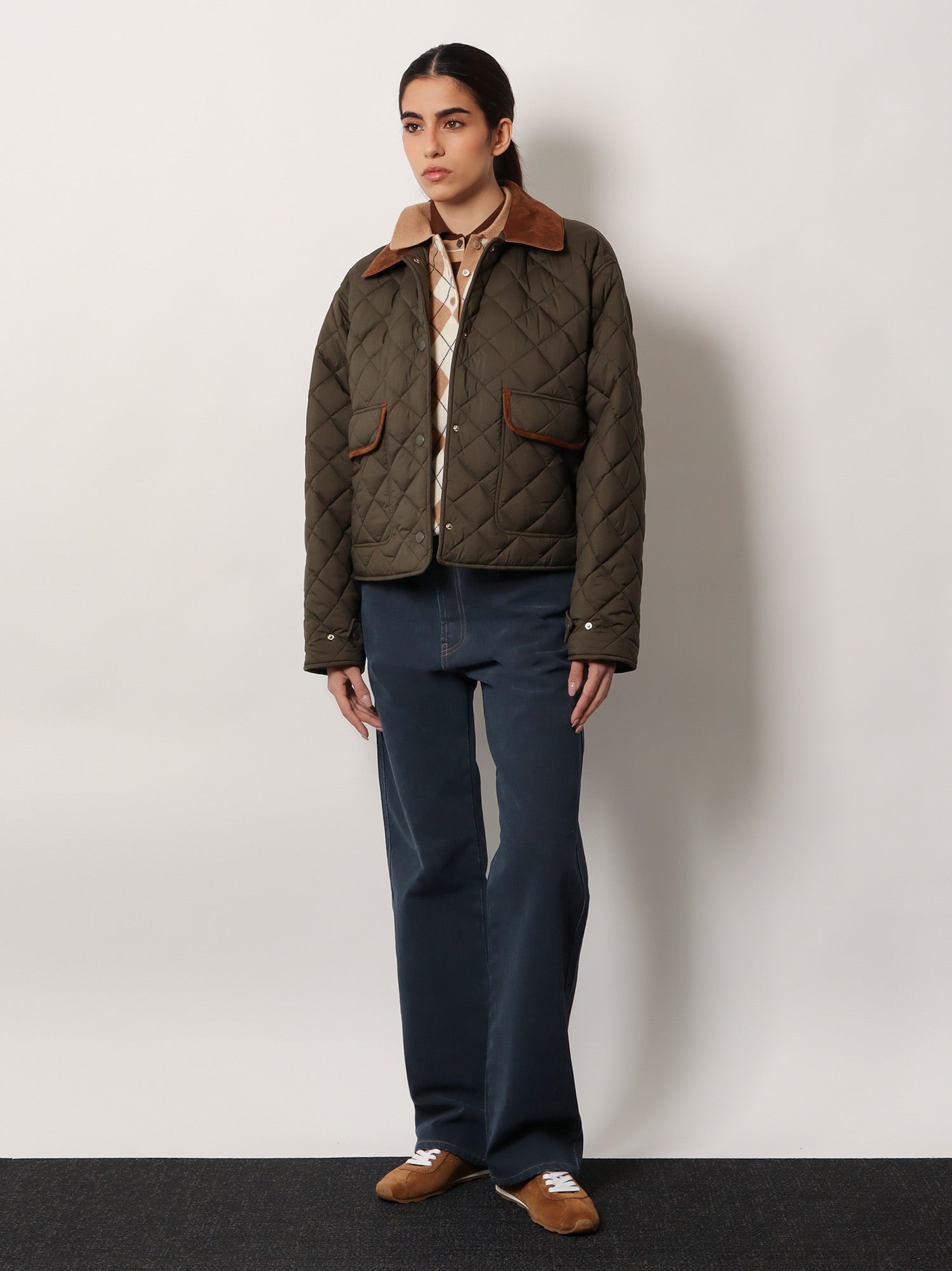 Quilted nylon jacket with suede details - Image 2