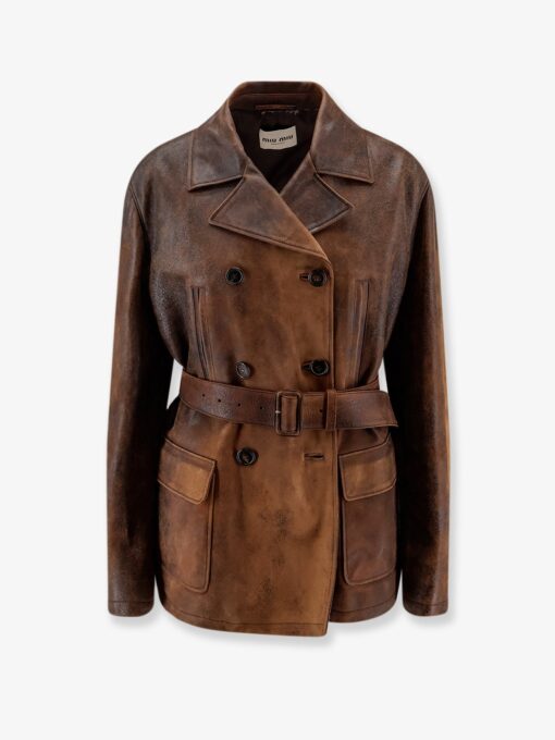 Double-breasted vintage effect suede jacket