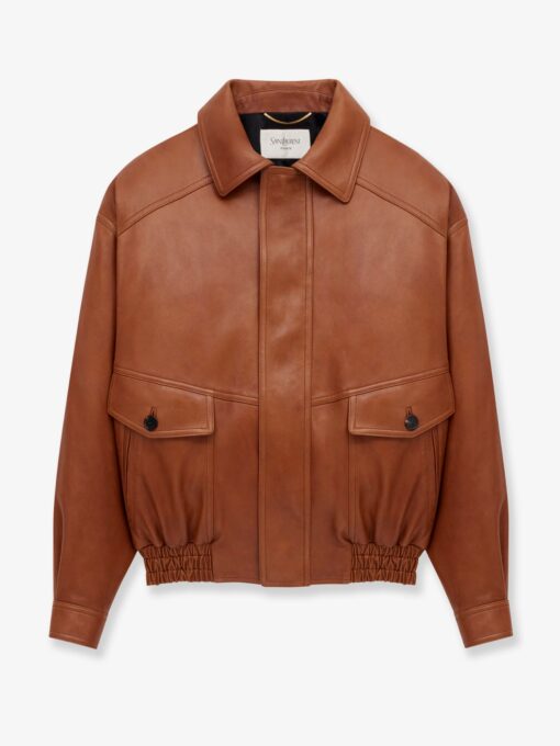 Leather jacket with maxi pockets on the front