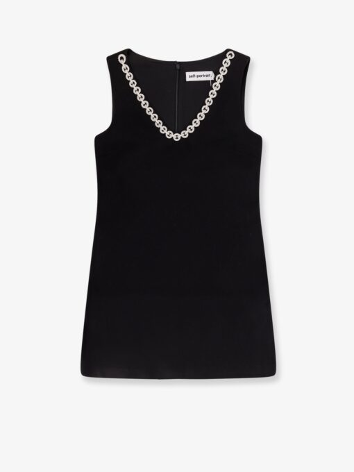 Crepe mini dress with jewel trim