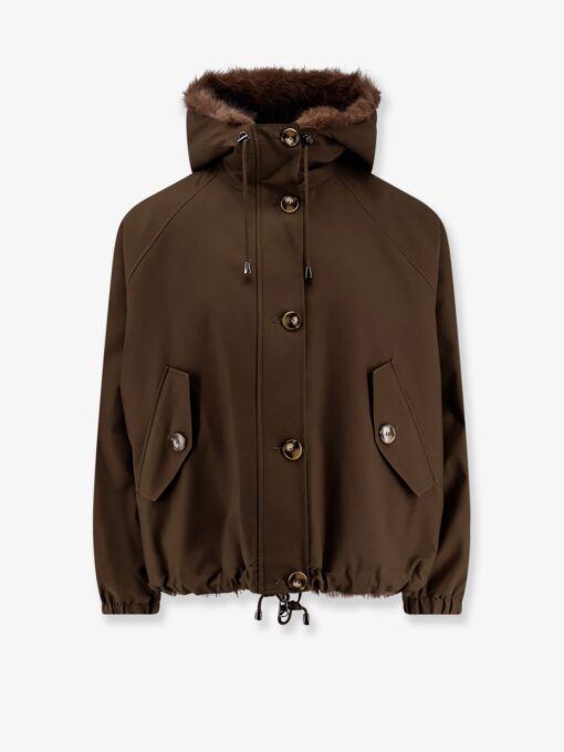 Faux fur jacket with nylon inserts