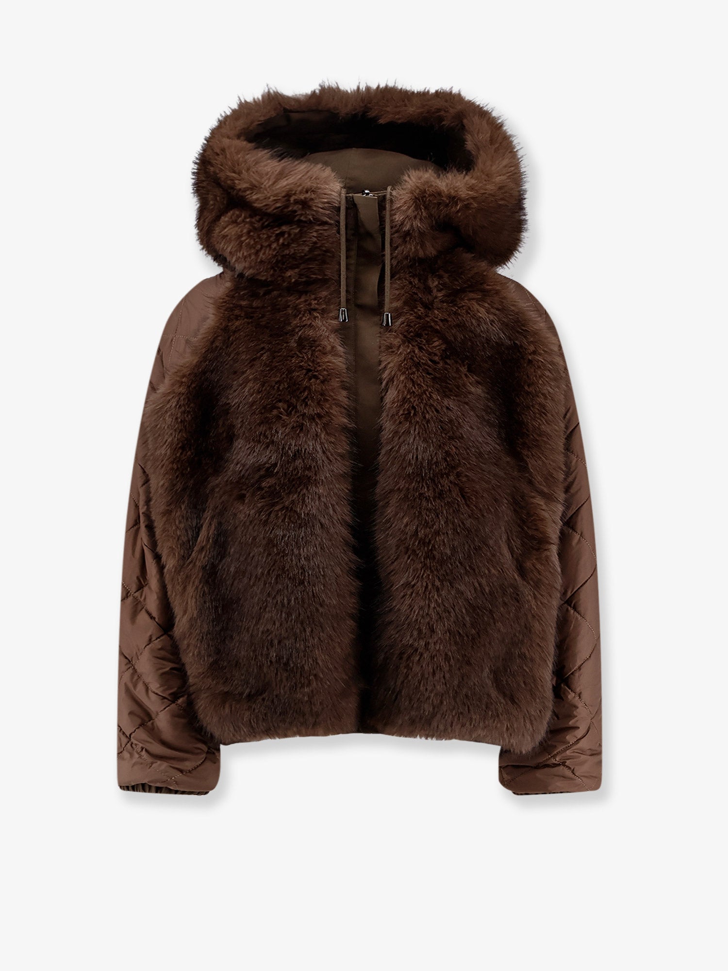 Faux fur jacket with nylon inserts - Image 3