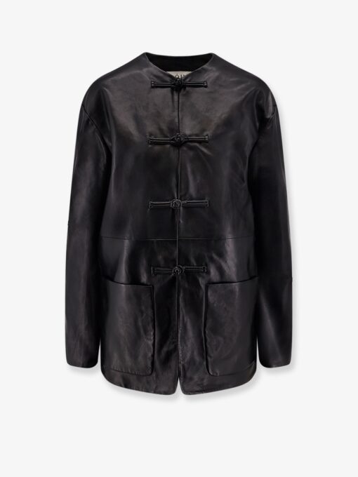 Mandarin closure leather jacket