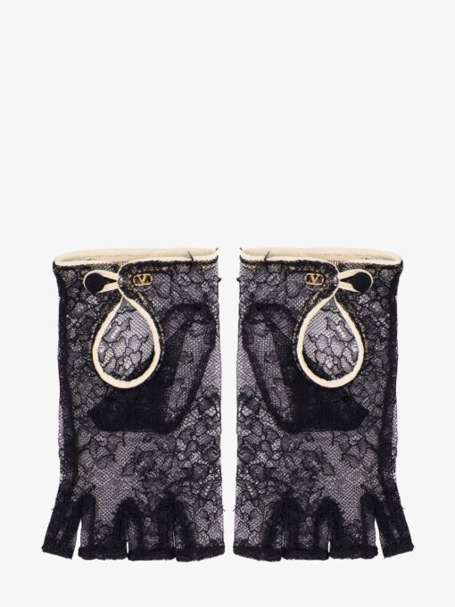 Lace gloves with leather profiles