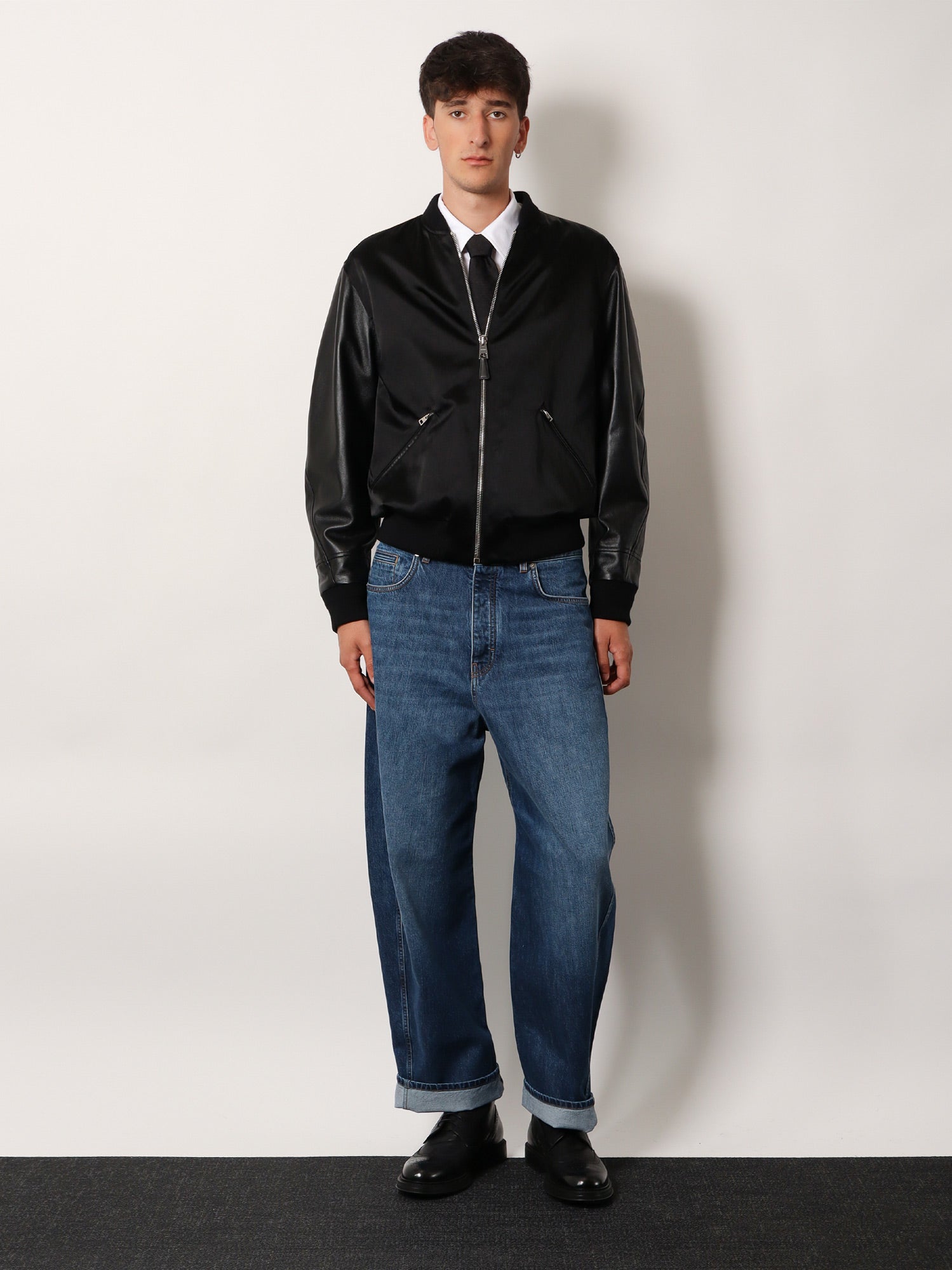 Cotton and nylon jacket with leather sleeves - Image 2