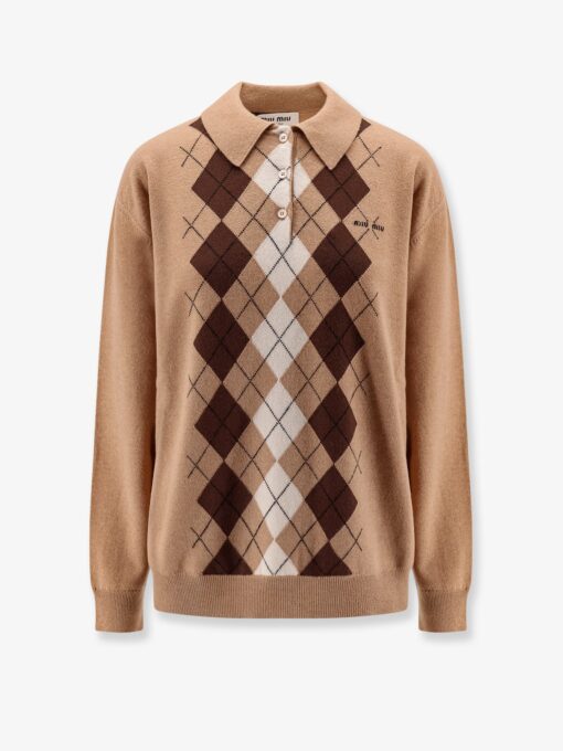 Cashmere Polo Shirt with Miu Miu embroidery