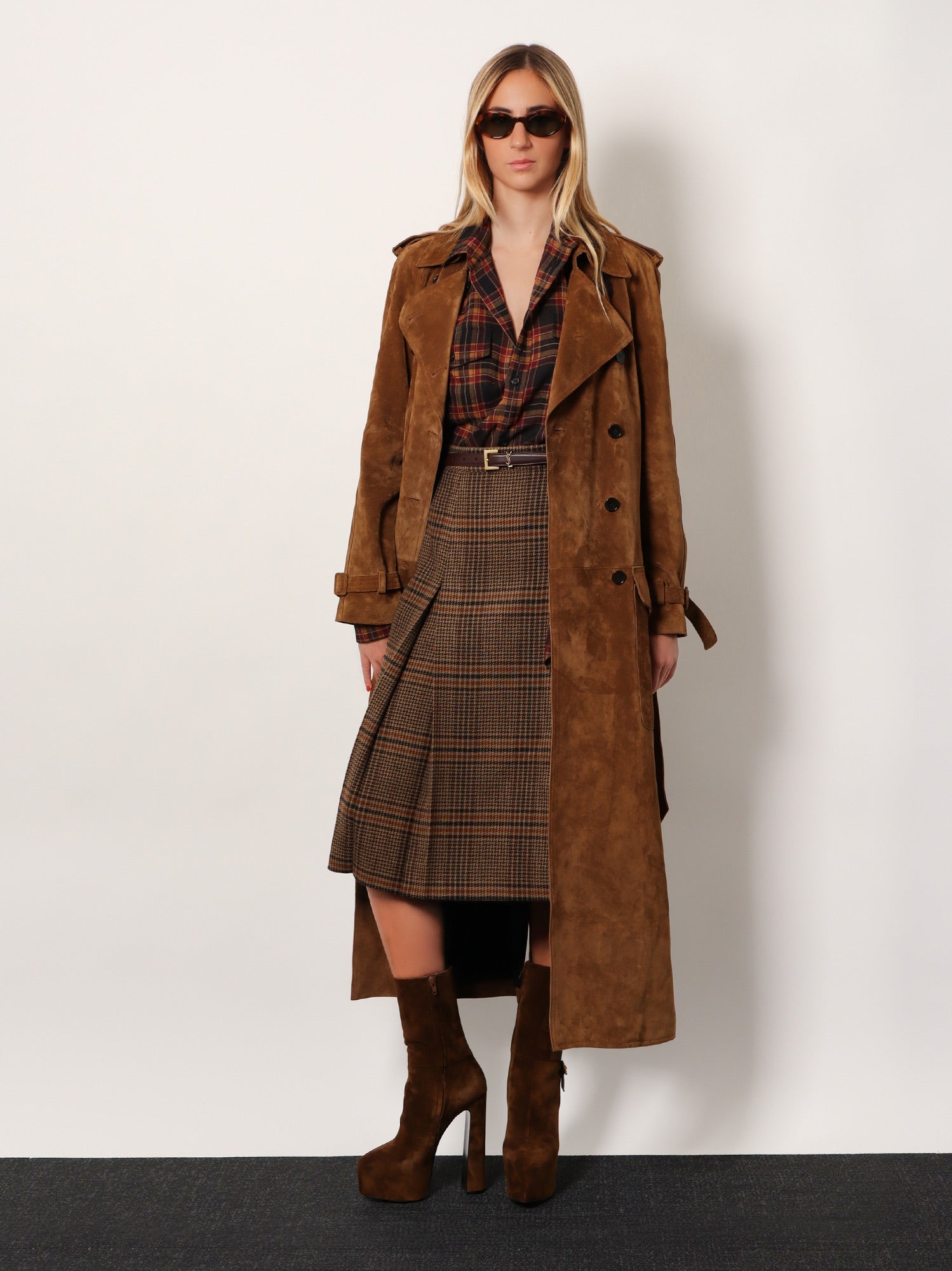 Long double-breasted suede trench coat - Image 2