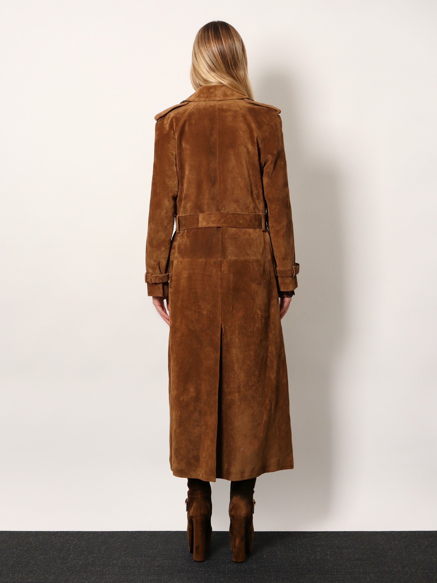 Long double-breasted suede trench coat - Image 3