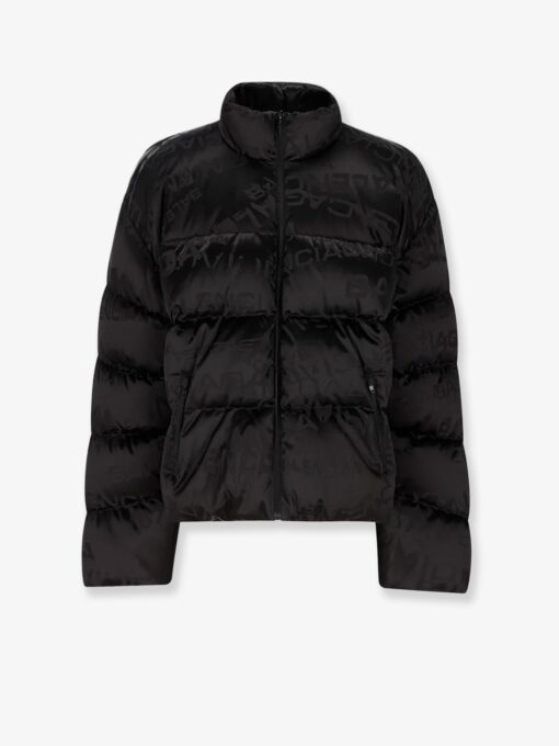 Nylon down jacket with all-over lettering logo