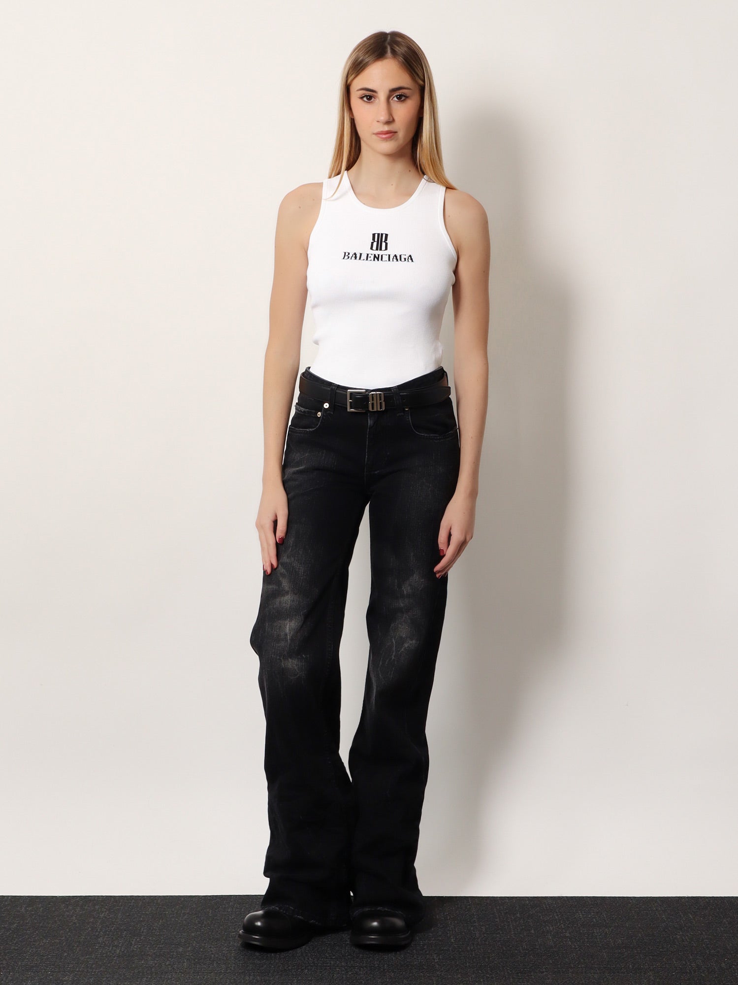 Wide Leg black denim trousers - Image 2