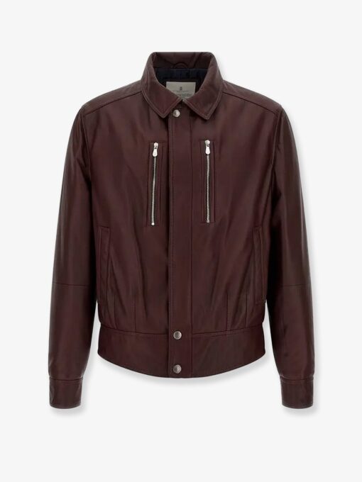 Leather bomber with padding