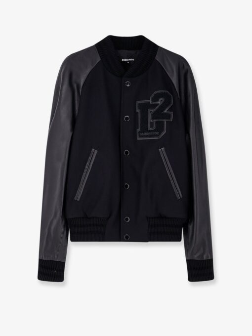 Wool jacket with leather sleeves