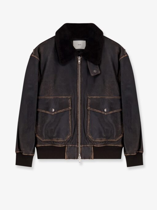 Leather jacket with shearling collar