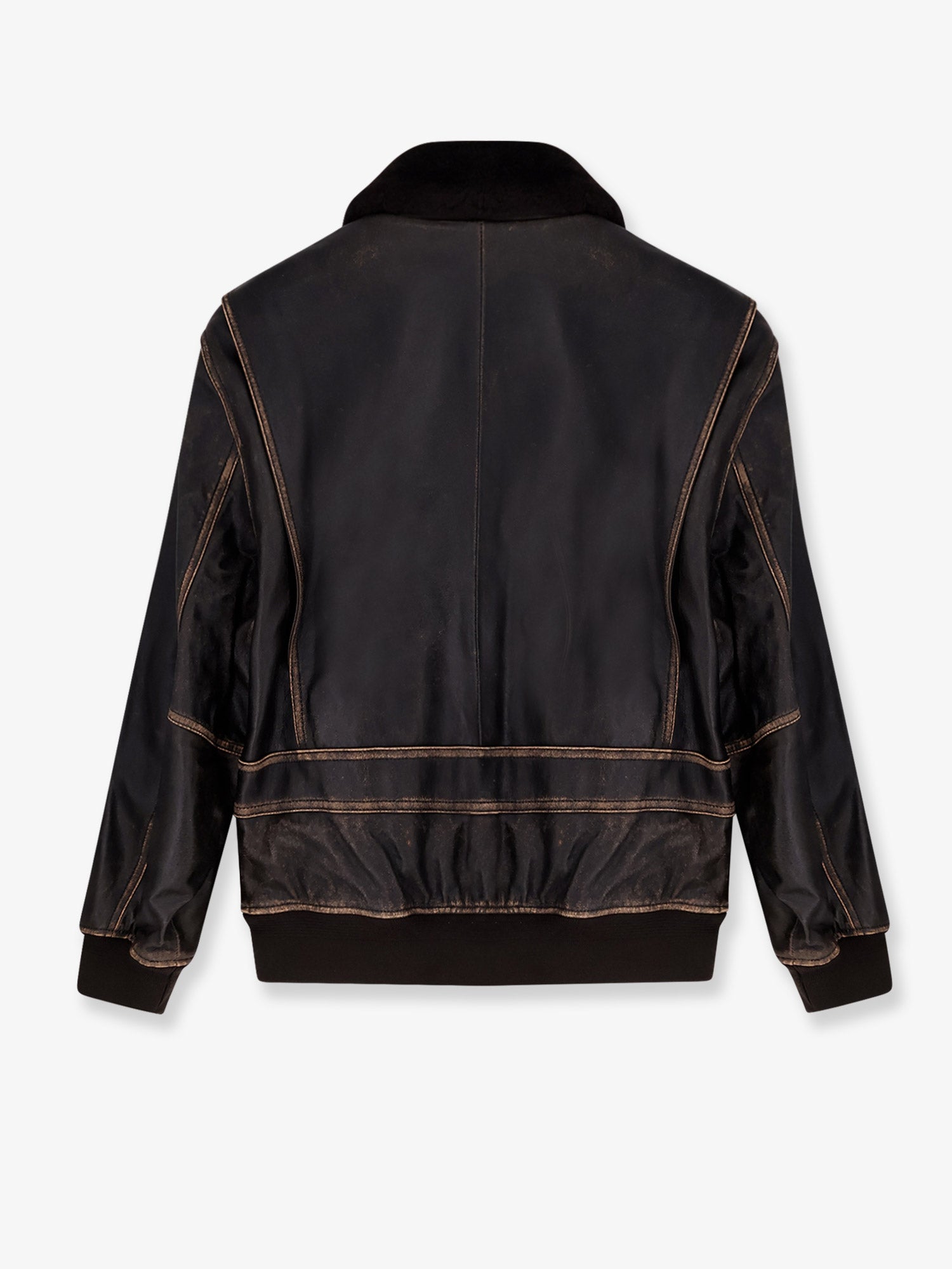Leather jacket with shearling collar - Image 2