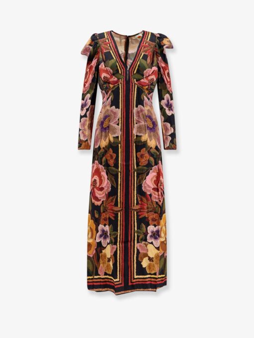 Viscose long dress with Chenille Flowers print
