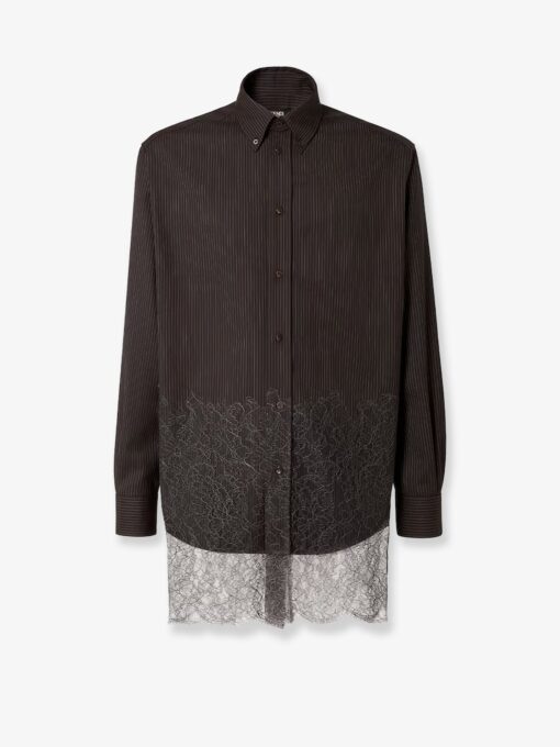 Pinstriped wool shirt with lace insert