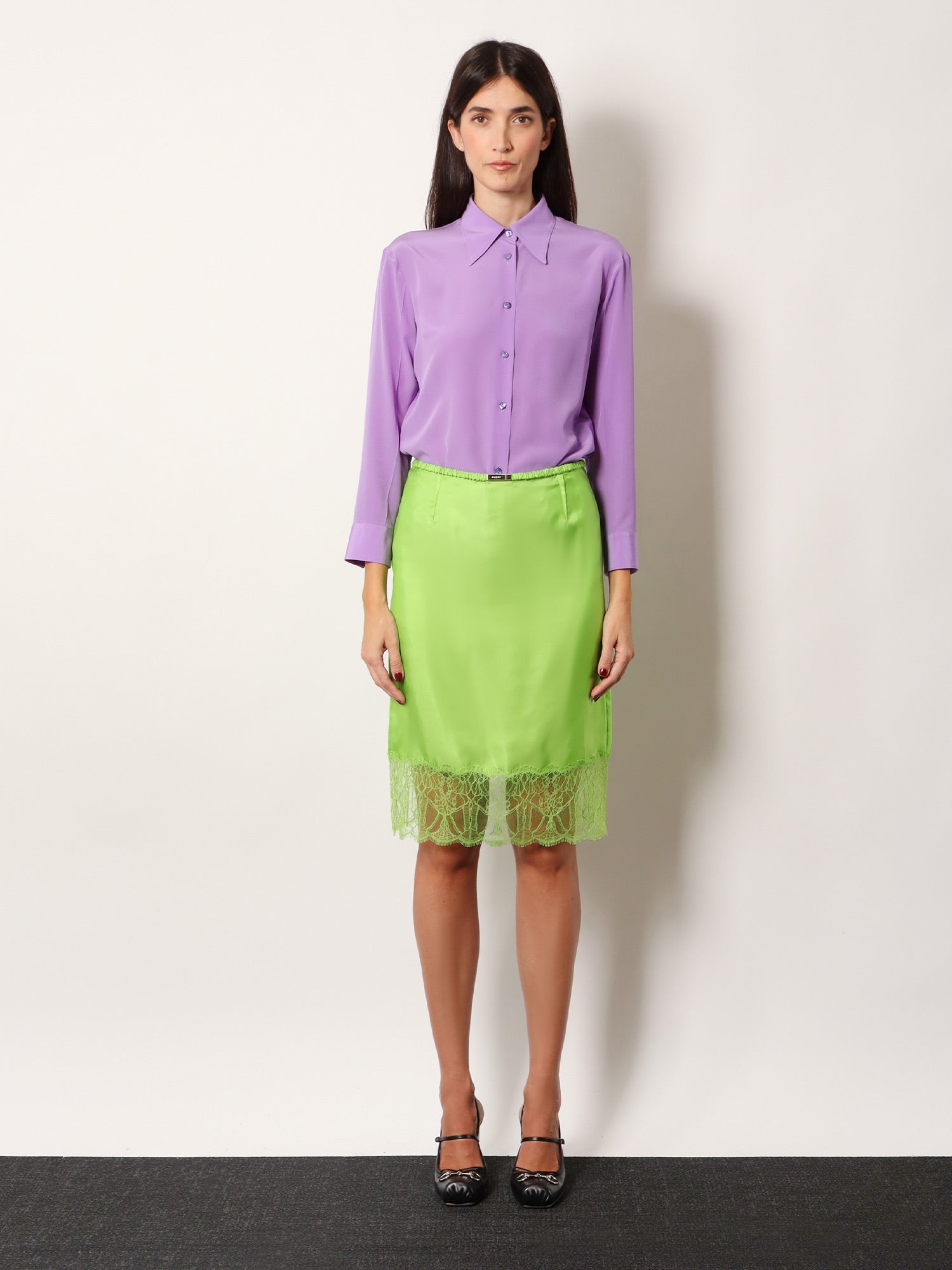 Viscose skirt with floral lace - Image 3