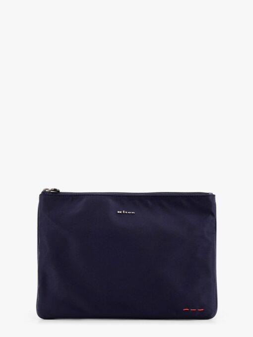 Nylon clutch with metal lettering logo