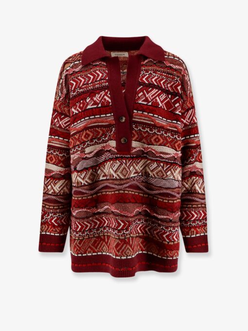 Polo sweater with multicolored inlays