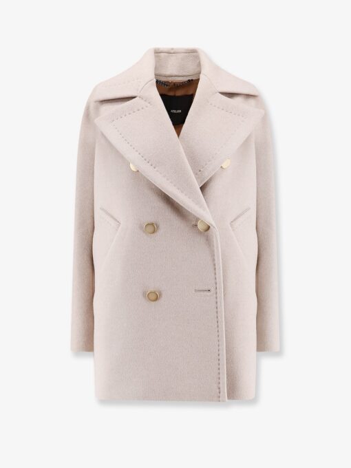 Berta cashmere peacoat with gold metal buttons
