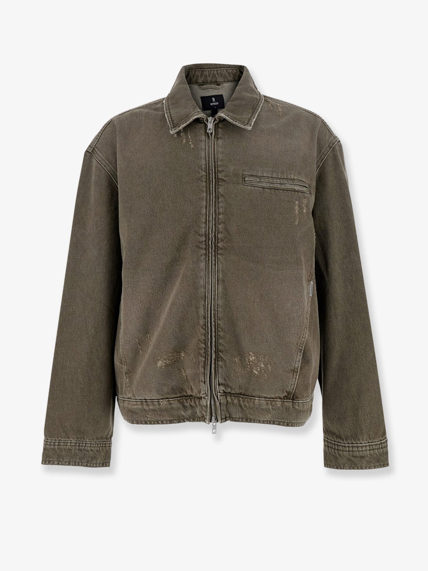 Denim jacket with distressed effect