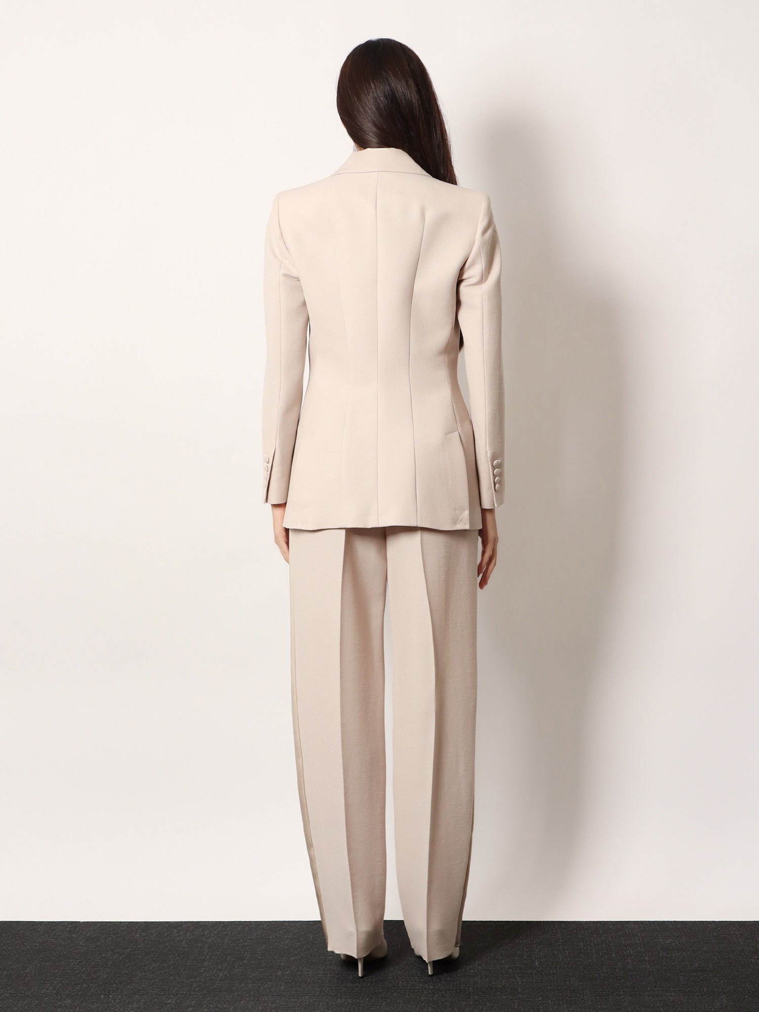 Double-breasted wool blend blazer with satin profiles - Image 3