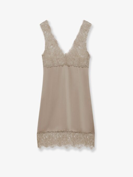 Satin short dress with lace inserts