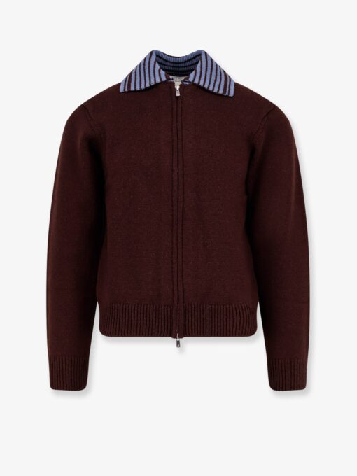Wool Unisex cardigan with contrasting collar