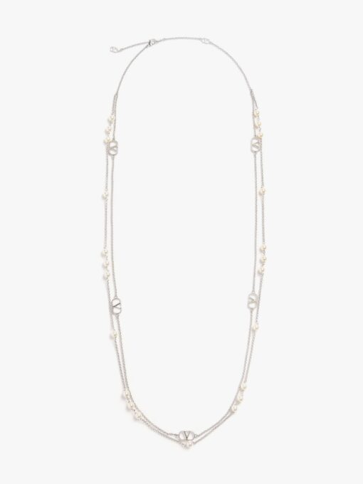 Metal and pearls VLogo Signature necklace