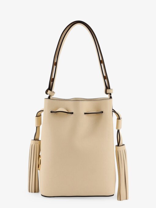 Leather bucket bag with metal VLogo Signature