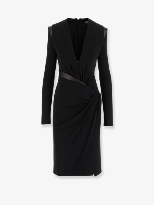 Crepe mini dress with V-neckline