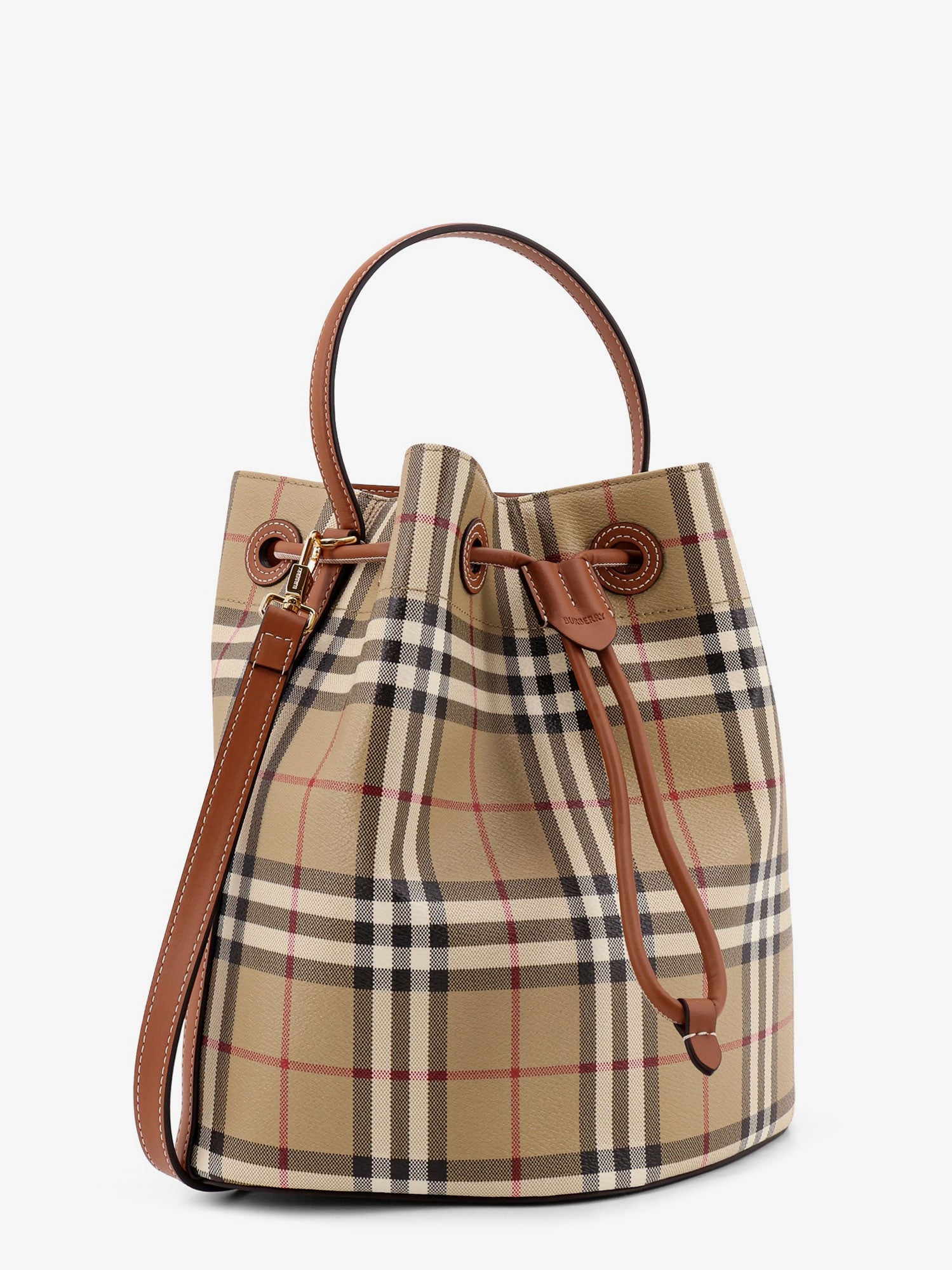 Coated canvas bucket bag with check pattern - Image 3