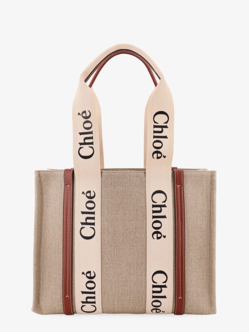 Woody linen shoulder bag with logo lettering on the front