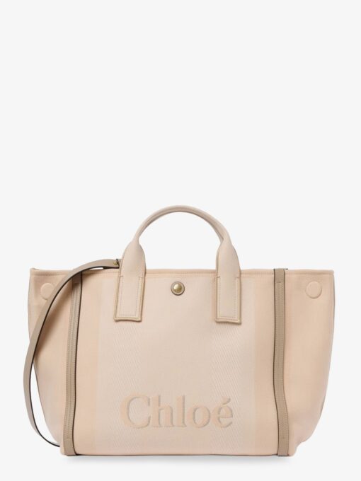 Chloé Carry striped jacquard fabric crossbody bag with oversized logo on the front