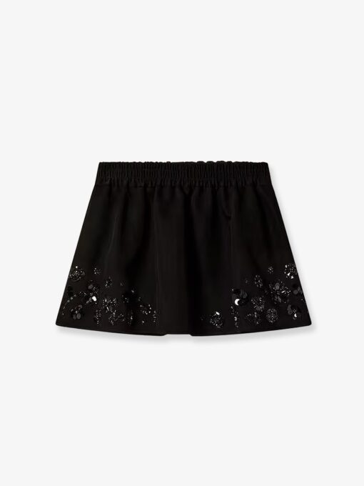 Cotton blend midi skirt with floral sequin and crystal details