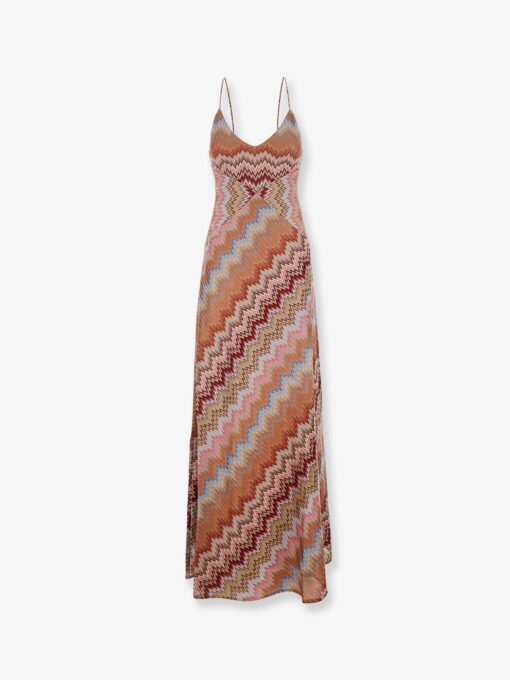 Long viscose dress with chevron pattern