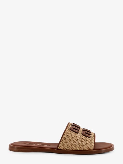 Raffia and leather sandals with logo lettering