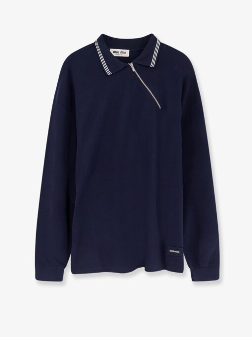 Cotton polo shirt with asymmetric metal zip detail